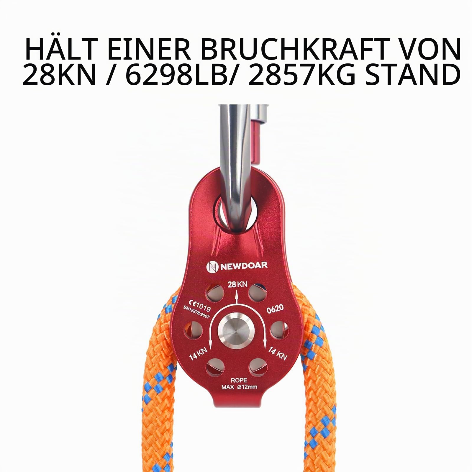 NewDoar CE-Zertifizierter 28KN Mikro Seilrolle Umlenkrolle für Seile mit max. Durchmesser bis 12 mm zum Klettern, Rettungsheben und zur Anhängerkupplung Riemenscheiben