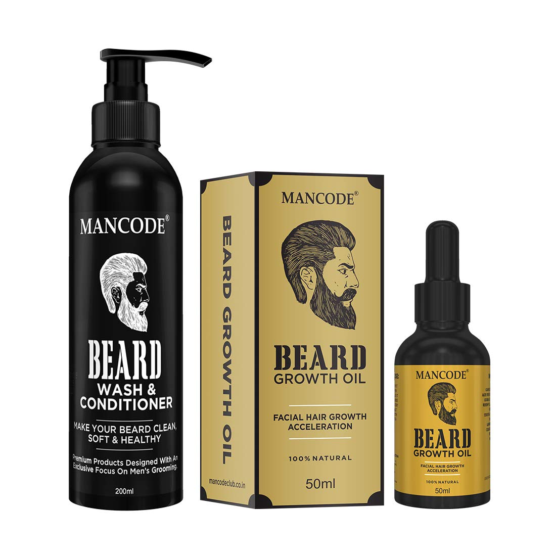 MAN CODEMancode Beard Growth Oil + Beard Wash&Conditioner 50Ml + 200Ml|For Patchy Beard Mens Grooming Beard&Mustache Care Kit Combo For Men,100 Grams