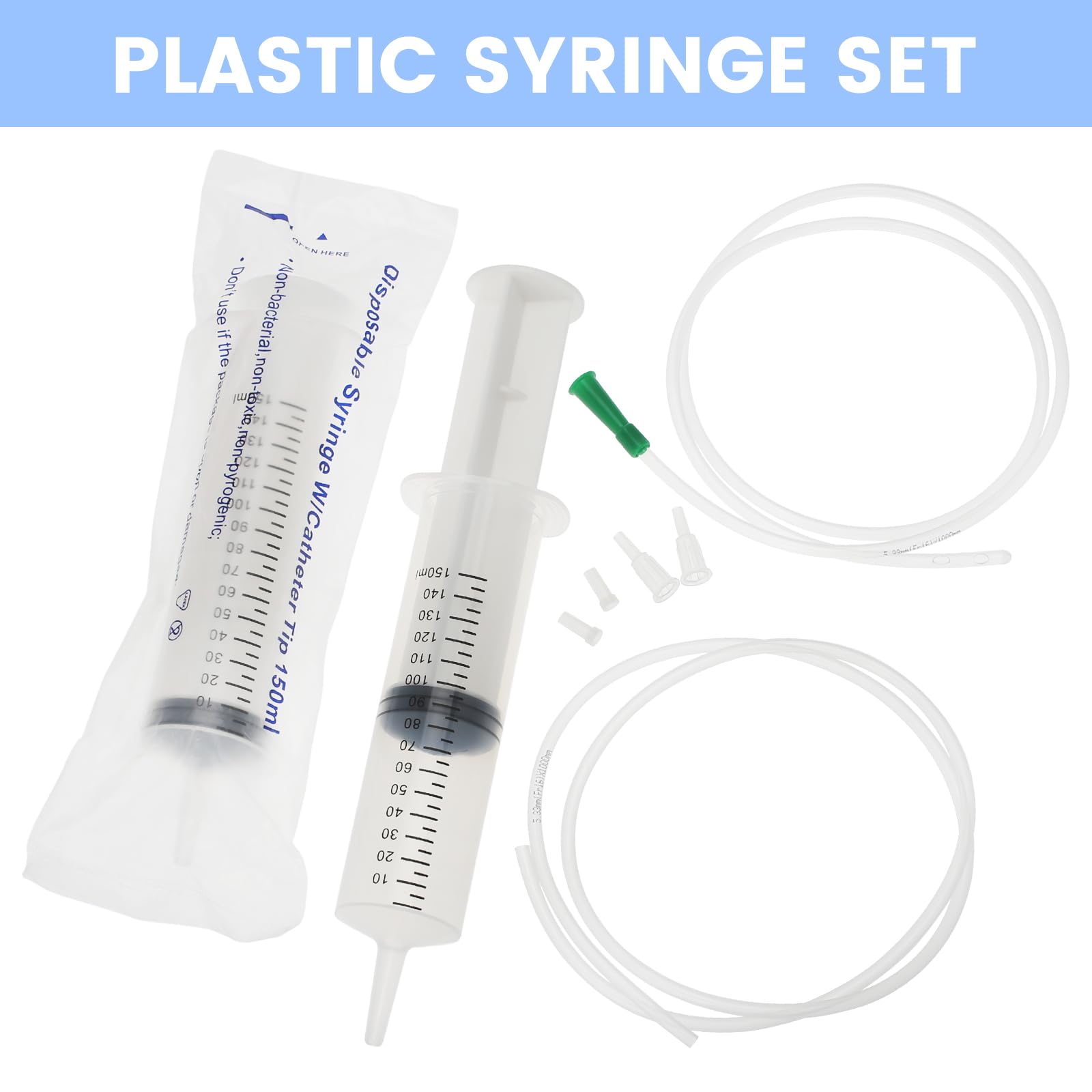 150 ml strzykawka wielokrotnego użytku, 2 strzykawki do oleju, strzykawki z tworzywa sztucznego, z tworzywa sztucznego PCW, strzykawki z cewnikiem, strzykawki do pomiaru płynu, strzykawki bez igły do