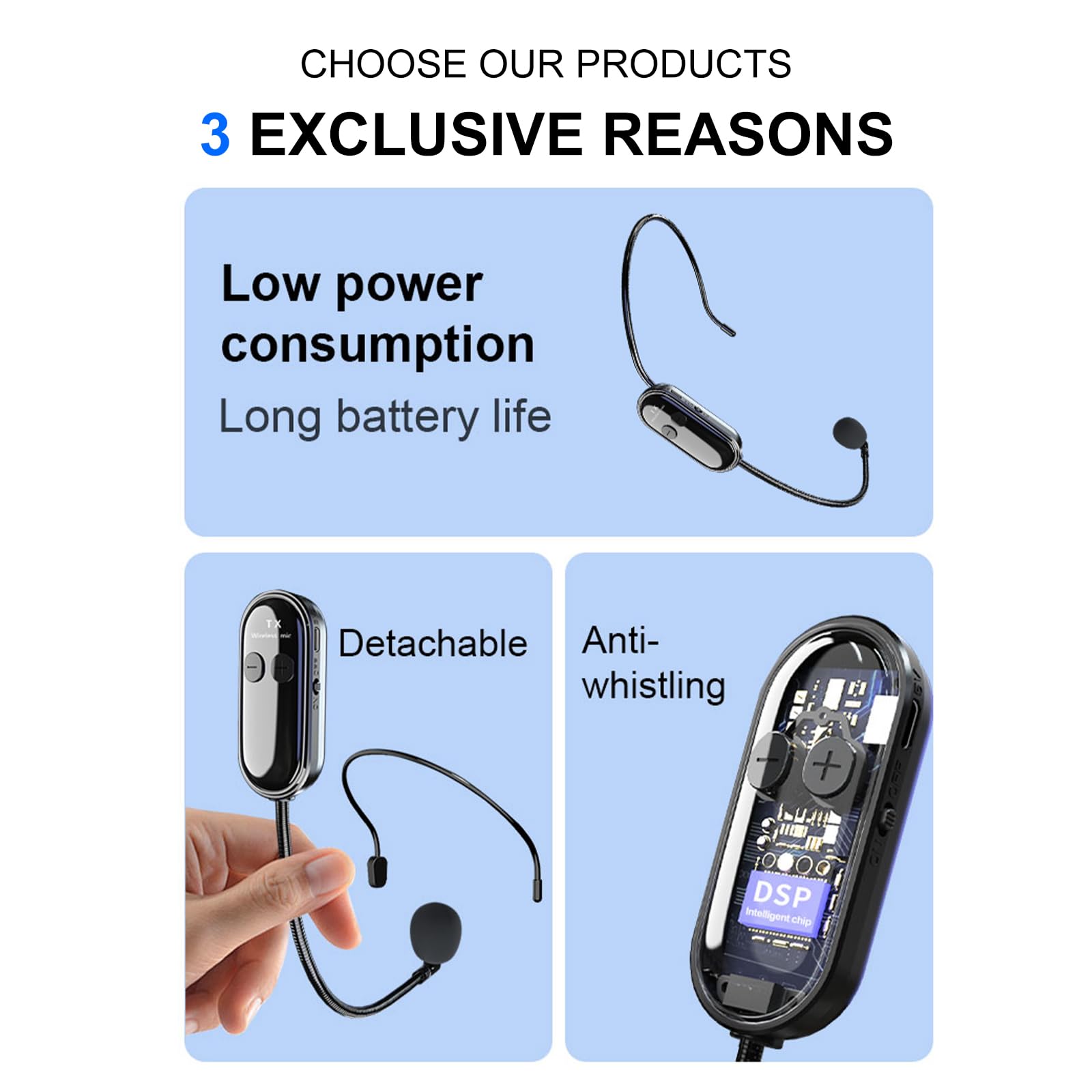 ZOWEETEK Wireless Microphone Headset, 2.4G Wireless Headset Mic System,165ft Range, Plug and play, 1/8'' and 1/4'' Plug, Support Voice Amplifier,PA System,for Teacher,Yoga, Fitness Instructor,Training