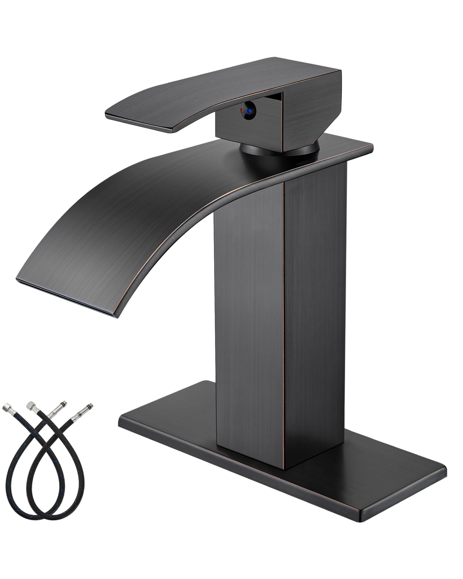 Hcfyauis Women's Oil Rubbed Bronze Waterfall Spout Bathroom Faucet Single Handle 1 Hole Bathroom Sink Faucet,Modern Rv Lavatory Vanity Basin Tap With Water Hose,No Drain,Short Body,
