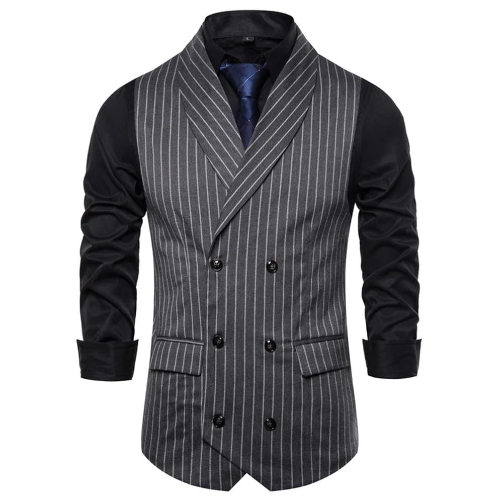 Chaleco De Traje Hombre - Chalecos De Rayas Verticales Para Hombre, Chaleco De Oficina Con Doble Botonadura, Abrigo, Chaqueta Sin Mangas De Negocios Para Hombre, Prendas De Vestir Exteriores Con Cue