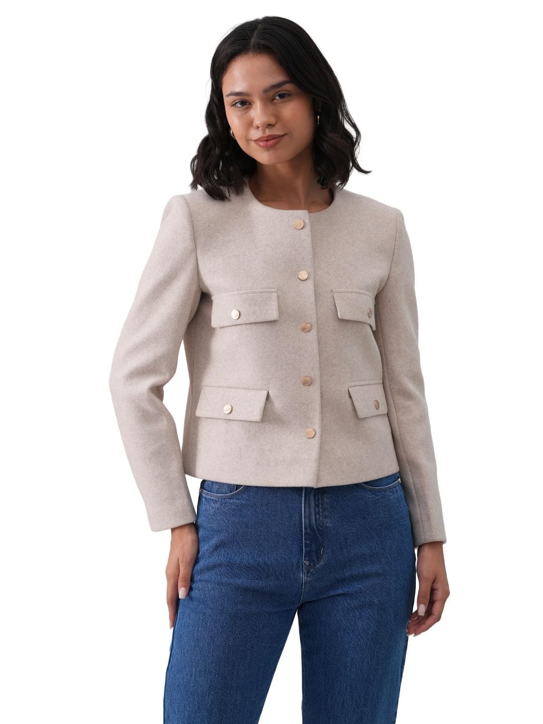 crimsoune club Women's Beige Cropped Coat-picture-54