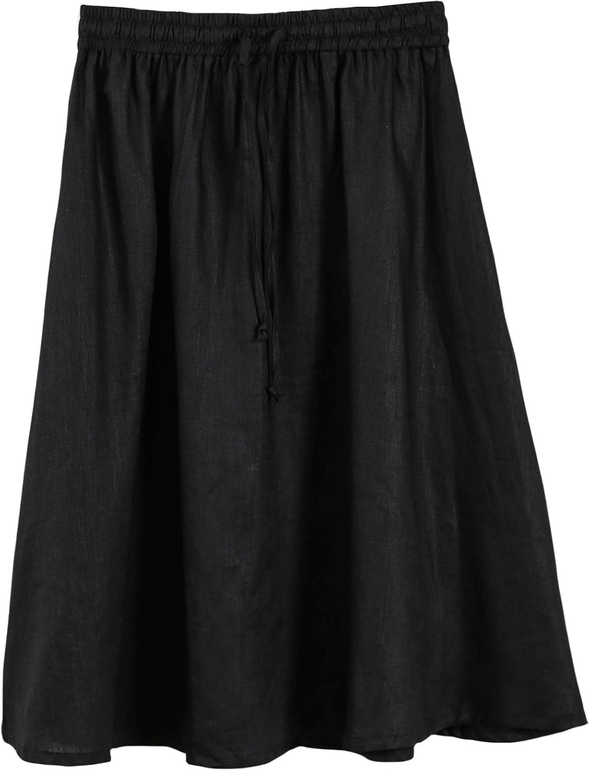 Amazhiyu Womens Pure Linen A Line Pleated Midi Skirt Elastic Waist with Pockets Black, X-Large - Image 3