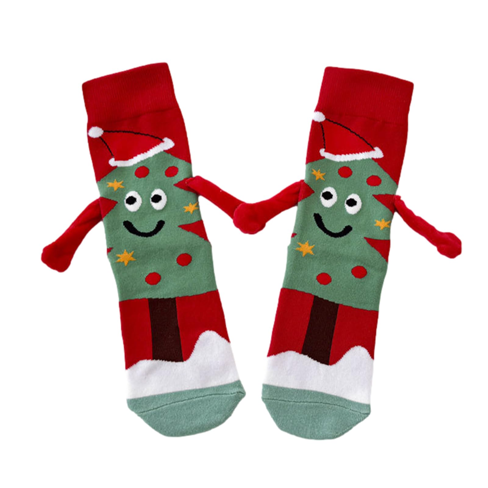 Teksome Green Christmas Holding Hands Socks - Personalized Christmas Stockings Couple Magnetic Socks Mid Tube Sock, Funny Christmas