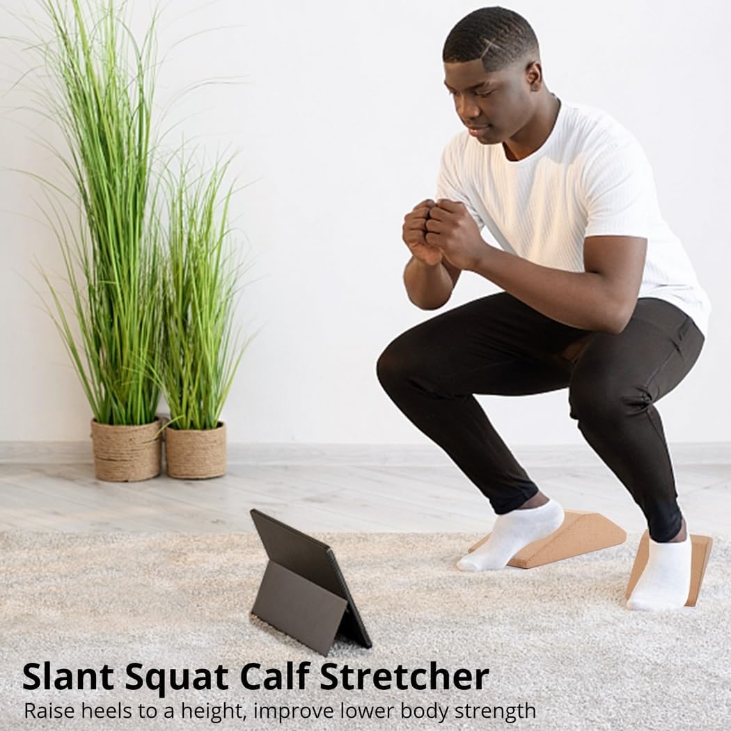 Cork Slant Board, 1 Pair Slant Squat Calf Stretcher with Carry Bag, Non-Slip Squat Wedge Block, Balance Portable Boards for Gyms, Offices, Parks, Home Fitness