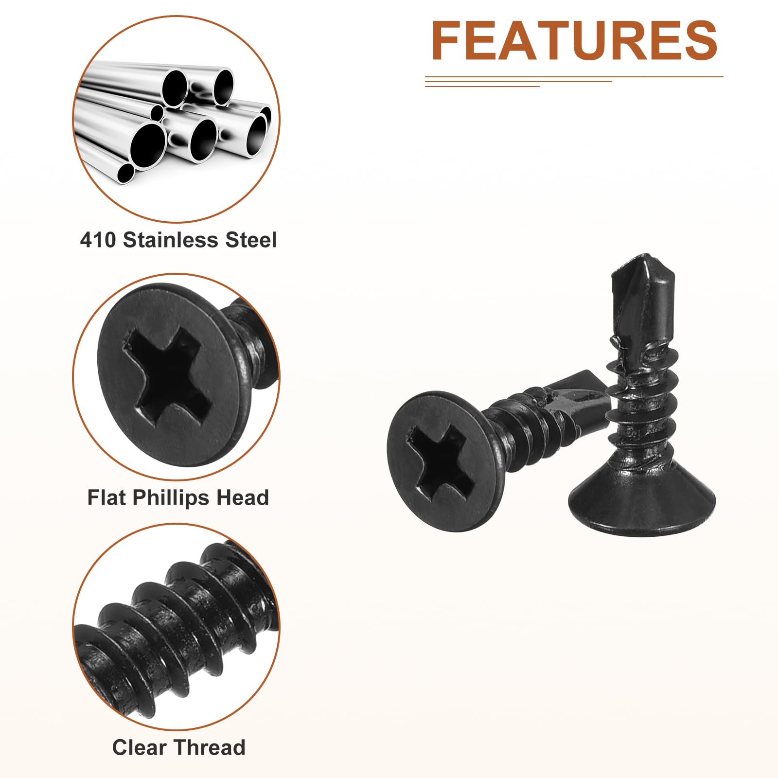 DTGN 100Pcs ST4.2x16mm Self Drilling Screws, 410 Stainless Steel Flat Head Phillips Sheet Metal Screw - Good for Wood to Metal, Furniture - Black - Image 4