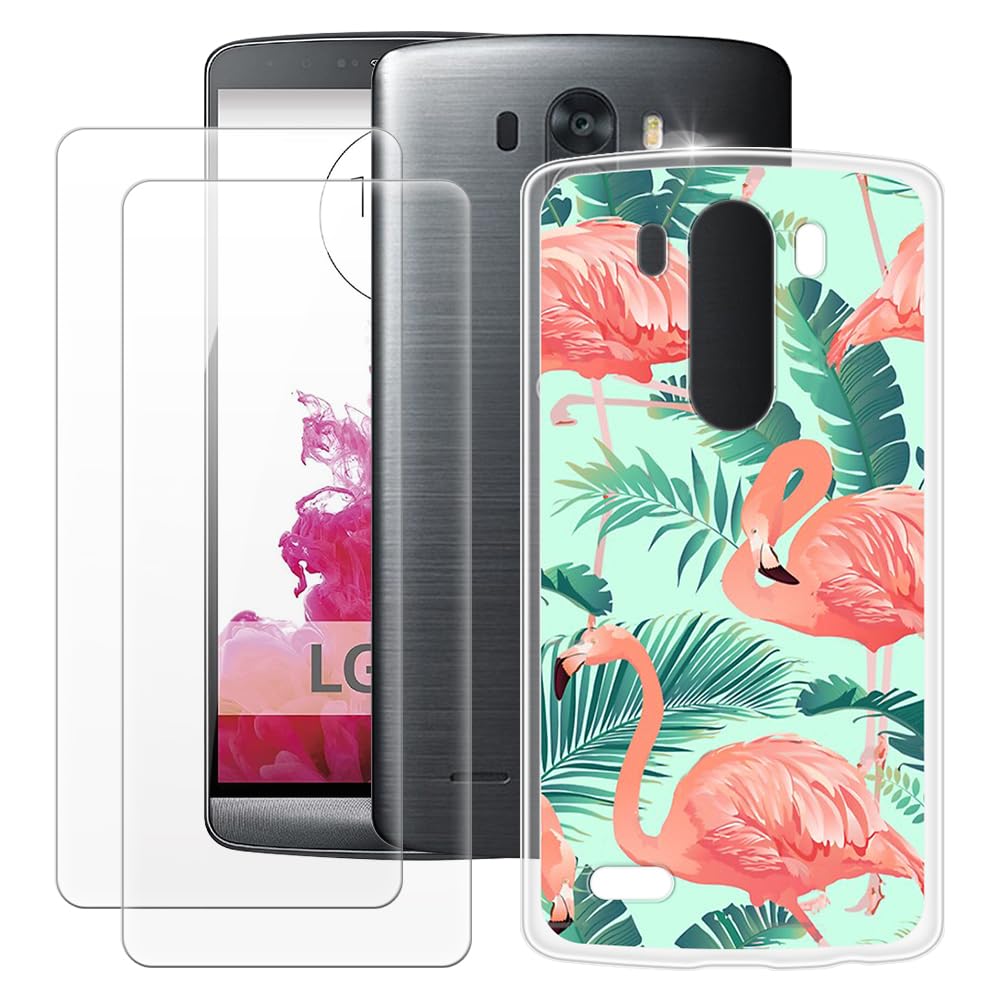 MILEGAOLG G3 D855 D850 D851 D852 Case 2PCS Screen Protector Tempered  Glass, Ultra Thin Bumper Shockproof Soft TPU Silicone Cover Case for LG G3  D855