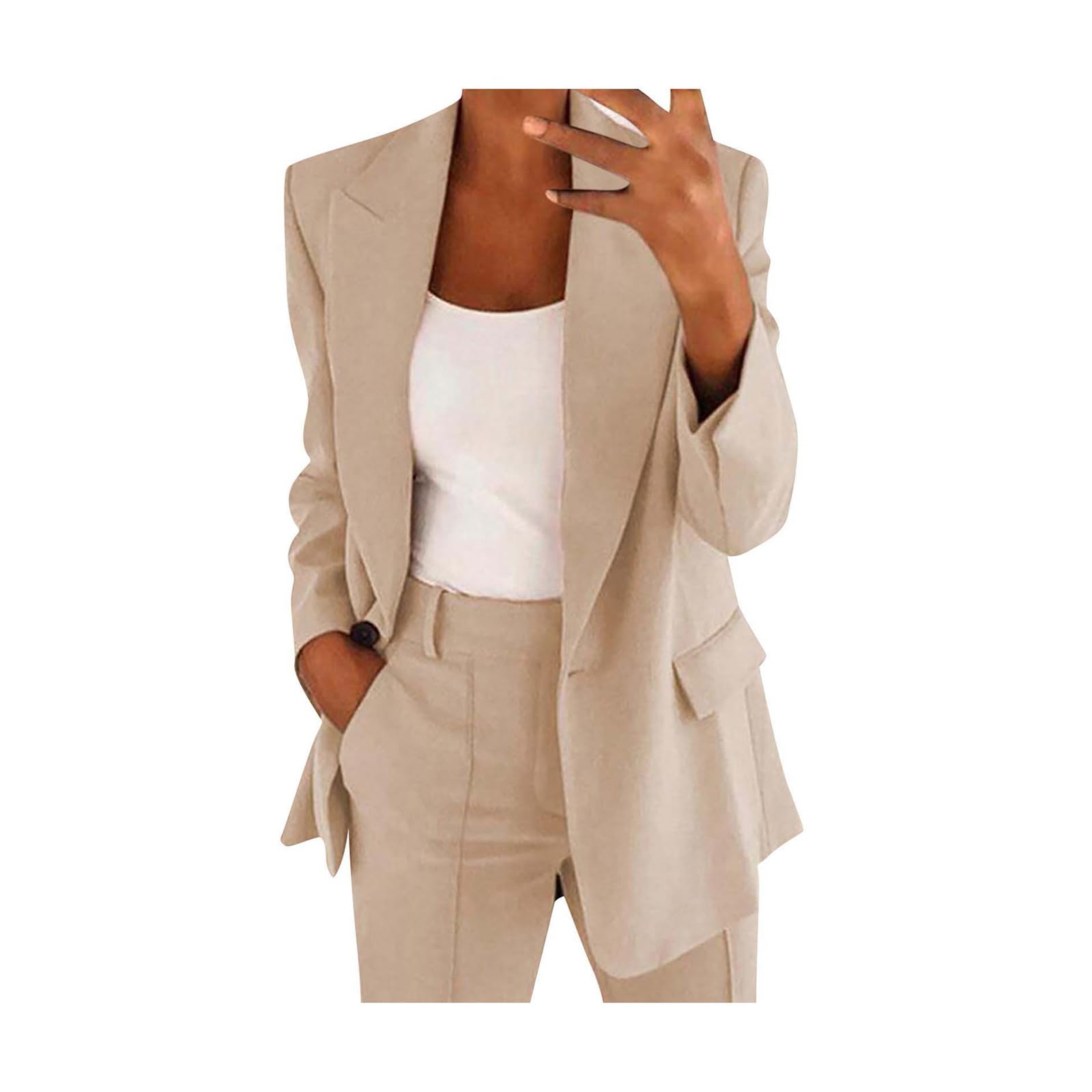 Business Casual Outfits for Women Plus Size 2 Piece Front Lapel Collar Blazer Pants Set Long Sleeve Work