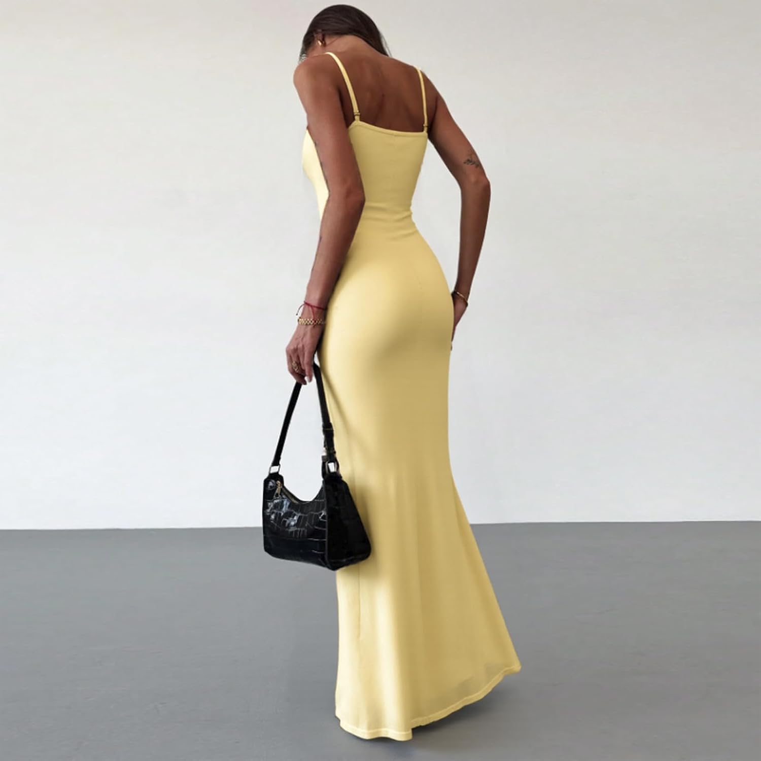 Women Sexy Spaghetti Strap Maxi Dress V Neck Lace Trim Mesh Night Club Party Bodycon Long Dress - Image 3