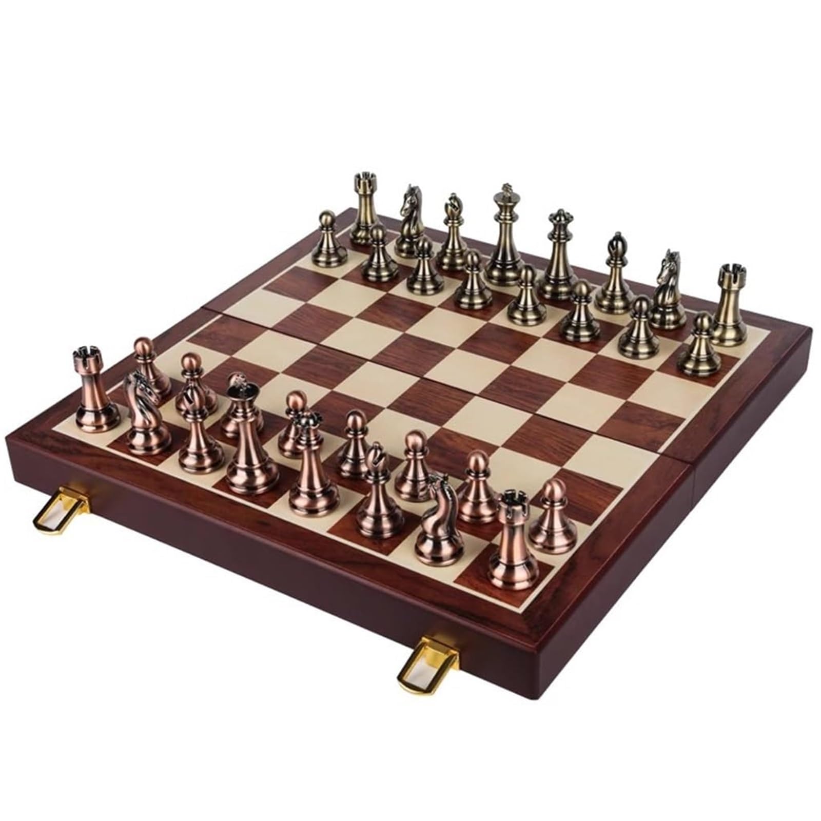 schachspiel Großes Deluxe-Schachset aus Metall for Erwachsene, einzigartiges faltbares Schachbrett aus Holz, Lernspielzeug for Kinder und Erwachsene