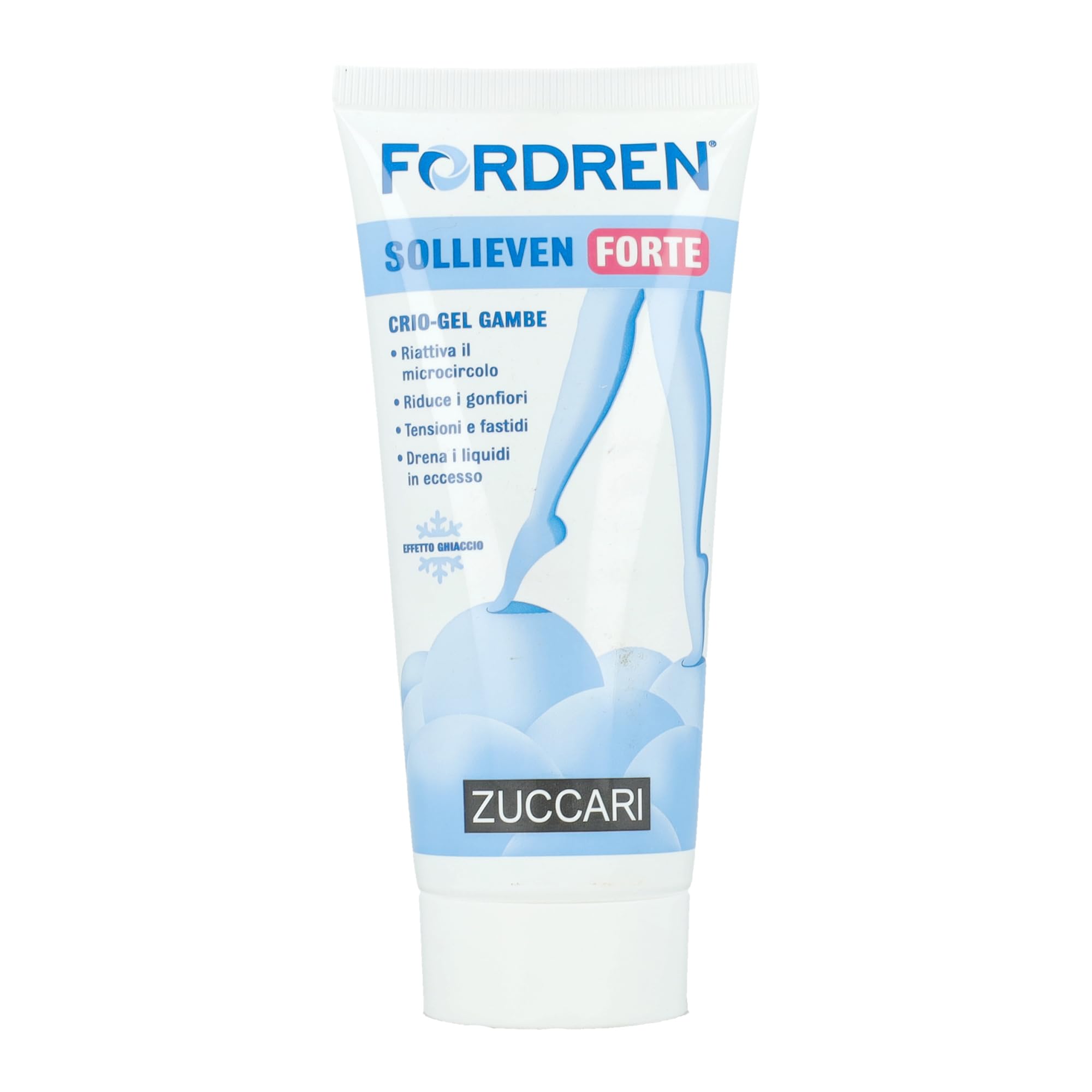 Zuccari Fordren Sollieven Forte Crio-​Gel Gambe, Tubo da 100ml, Con Estratti Naturali, Effetto Ghiaccio per Gambe Gonfie e Pesanti, Sollievo Immediato e Riattivazione della Microcircolazione