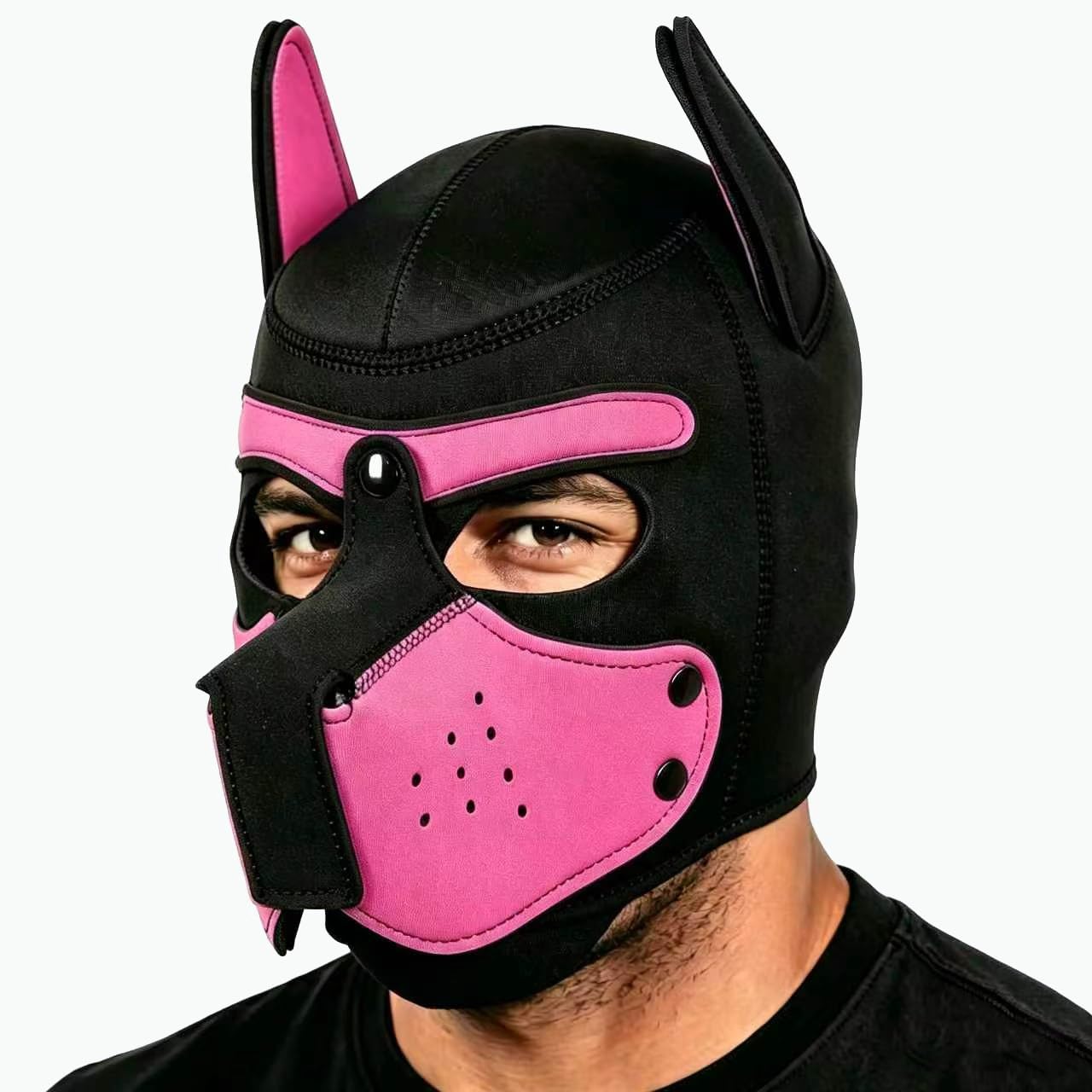 Pup Hood, Pup Play Hood, Removable Dog Full Face Pup Hood (Pink)