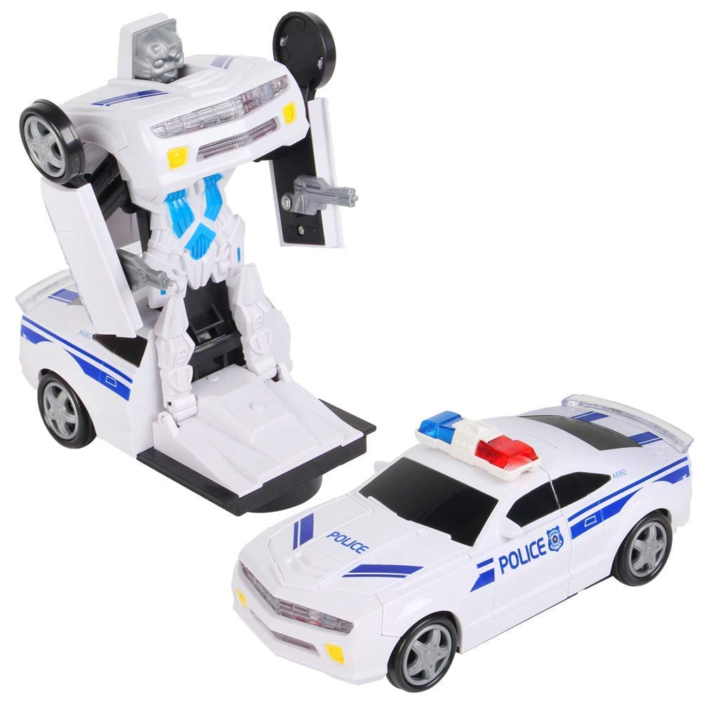 TOYSTER Police Deformation Robot Car with Light & Music-Universal Wheel Direction-360� Rotating Car. Sound Toys for Babies (White)