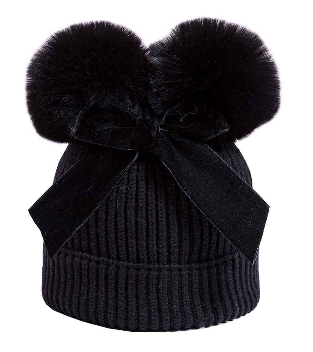 YATEEN Infant Toddler Baby Knitting Woolen Hat Winter Warm Double Pompom Beanie Cap with Bow