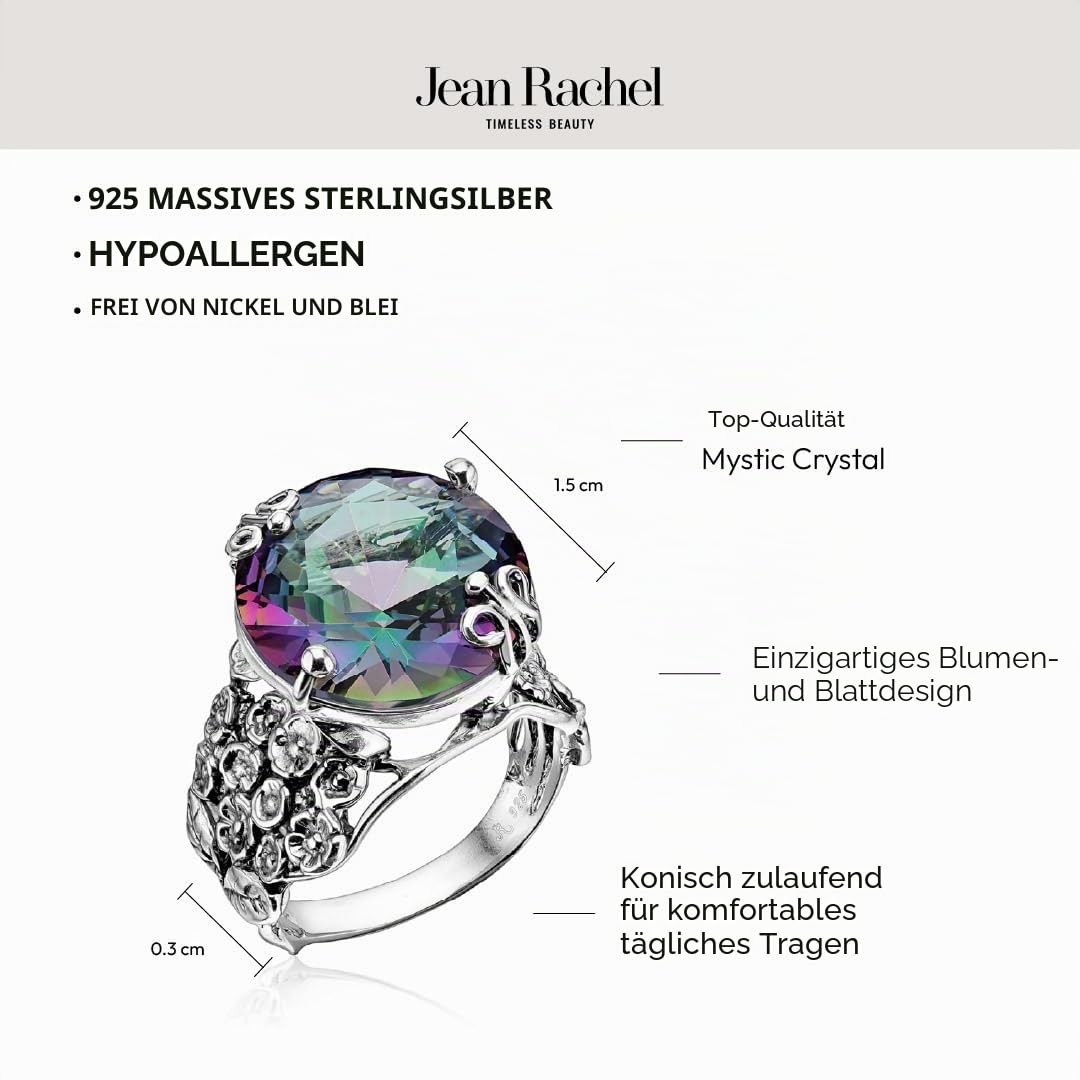 JEAN RACHEL JEWELRY Ring aus 925er-Sterlingsilber mit kräftigen, runden Zirkonia, Blumen- und Schmetterlings-Vintage-Design, hypoallergen, blei- und nickelfrei, handgefertigt, Statement-Ringe für