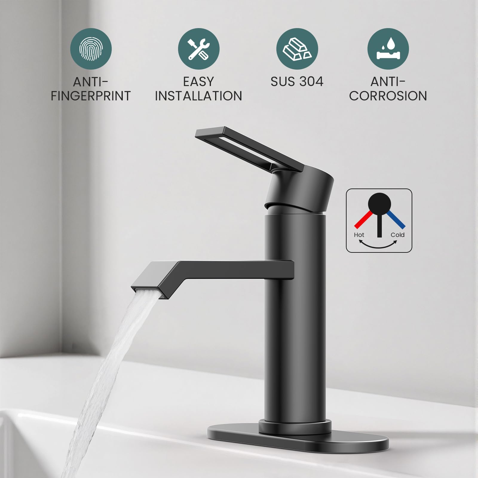Bathroom Tap, Matte Black, Single Lever Mixer Tap - Image 4