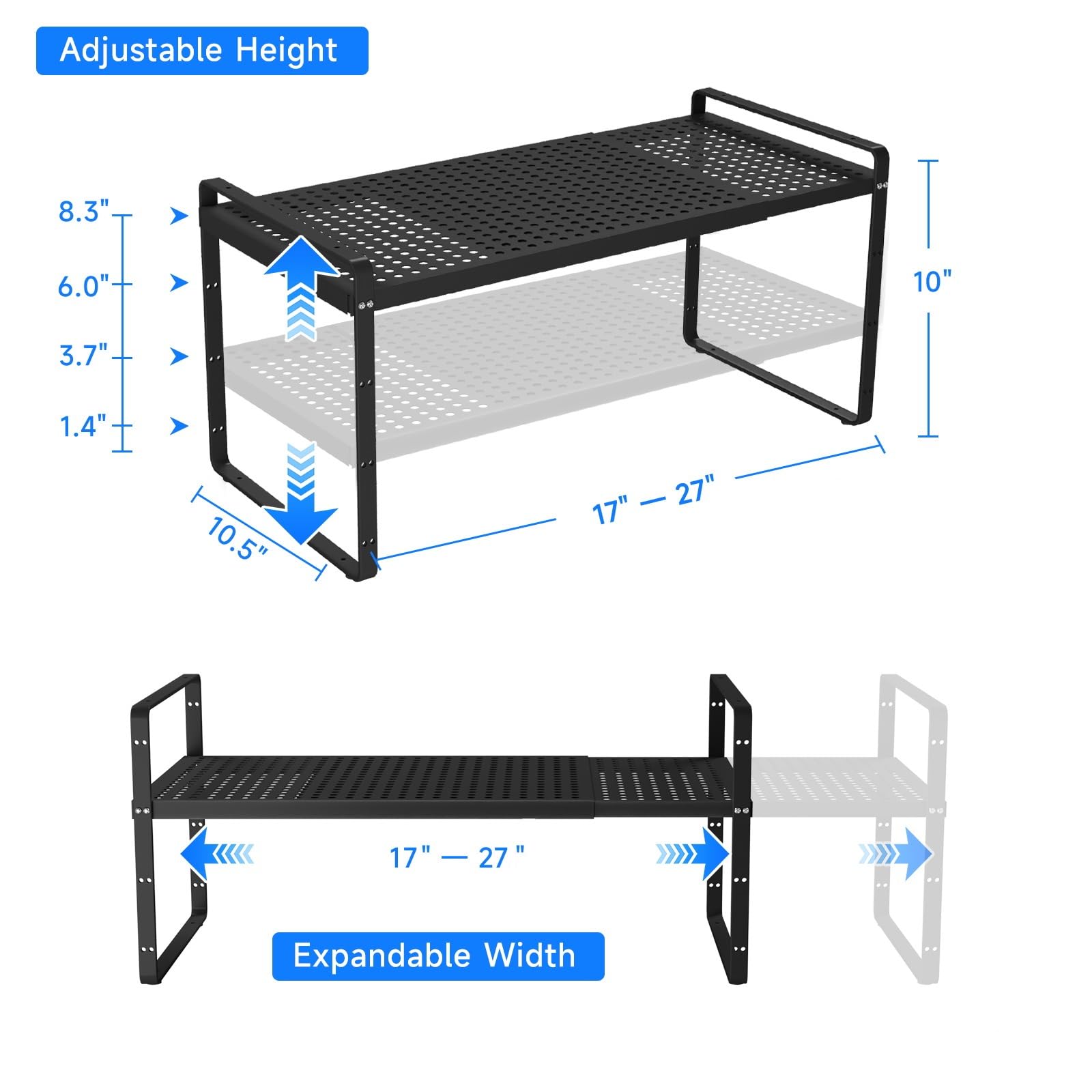 Erweiterbares stapelbares Regal, Theken-Organizer, Gewürzschrank, Speisekammer, Regal, Schrankständer, Aufbewahrungsregale, Badezimmer, Küche, Arbeitszimmer, Zubehör, 36,3 kg, strapazierfähig,