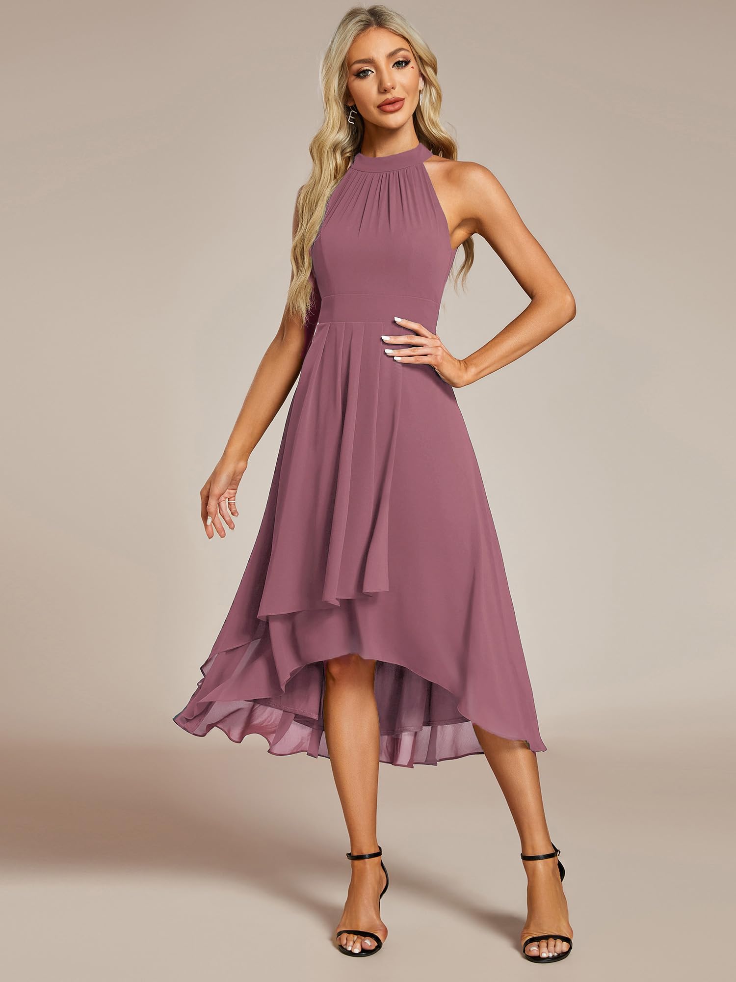 Ever-Pretty Abendkleider Cocktailkleider Abendkleider Elegant für Hochzeit Damen Sommer Brautkleider Midi Chiffon ärmellos EG31926