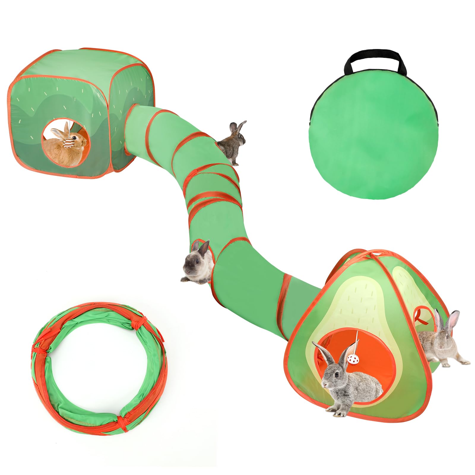 BWOGUE Tunnels et tubes pliables pour lapins et cubes pliables pour aire de jeux pour petits animaux - Cachette d'activité pour lapins nains, lapins, cochons d'Inde, chaton (avocat)