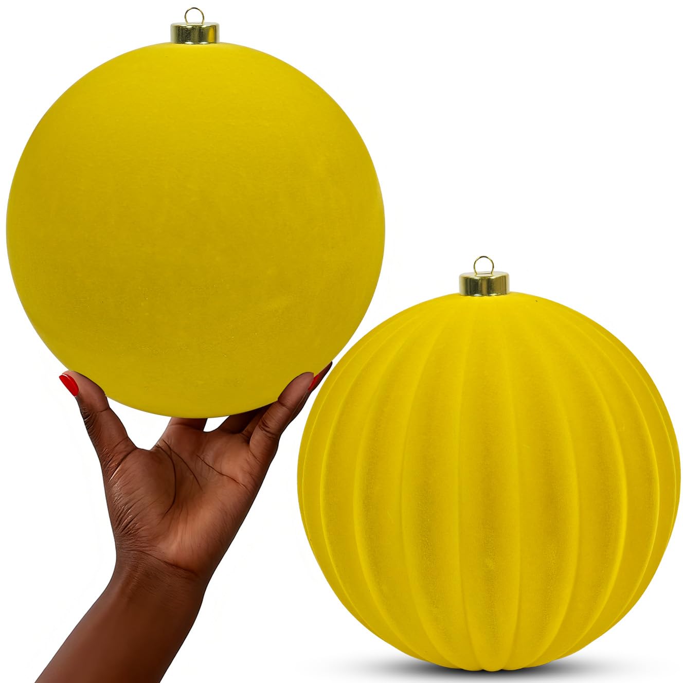 LANGXUN 2 palline di Natale extra large in velluto da 20 cm, infrangibili, da appendere, decorazioni per albero di Natale, vacanze, matrimoni, decorazioni per la casa (giallo canarino)