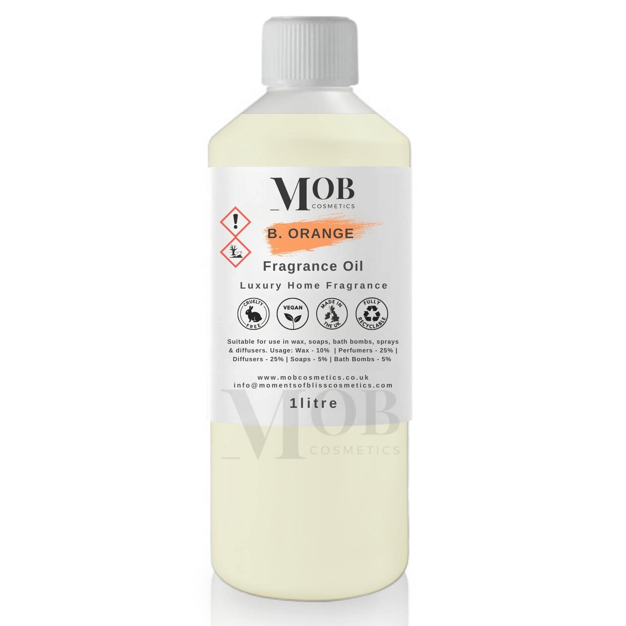 B. Orange Luxury and Designer Fragrance Oil | Highly Concentrated | Perfect for Candles, Soaps, Bath Bombs, Diffusers, Wax Melts | UK Made | Vegan (B. Orange, 1litre)