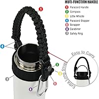 Vista 3 de Asa de cuerda de paracaídas para botellas Hydroflask 2.0 de boca ancha y estándar, con nuevo soporte de anillo de seguridad, 12oz - 64oz