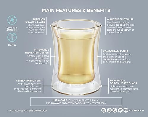 Miniatura 4 de Teabloom Modernas tazas de té turco aisladas, juego de 6 tazas de té de doble pared (6 oz  6.0 fl oz)