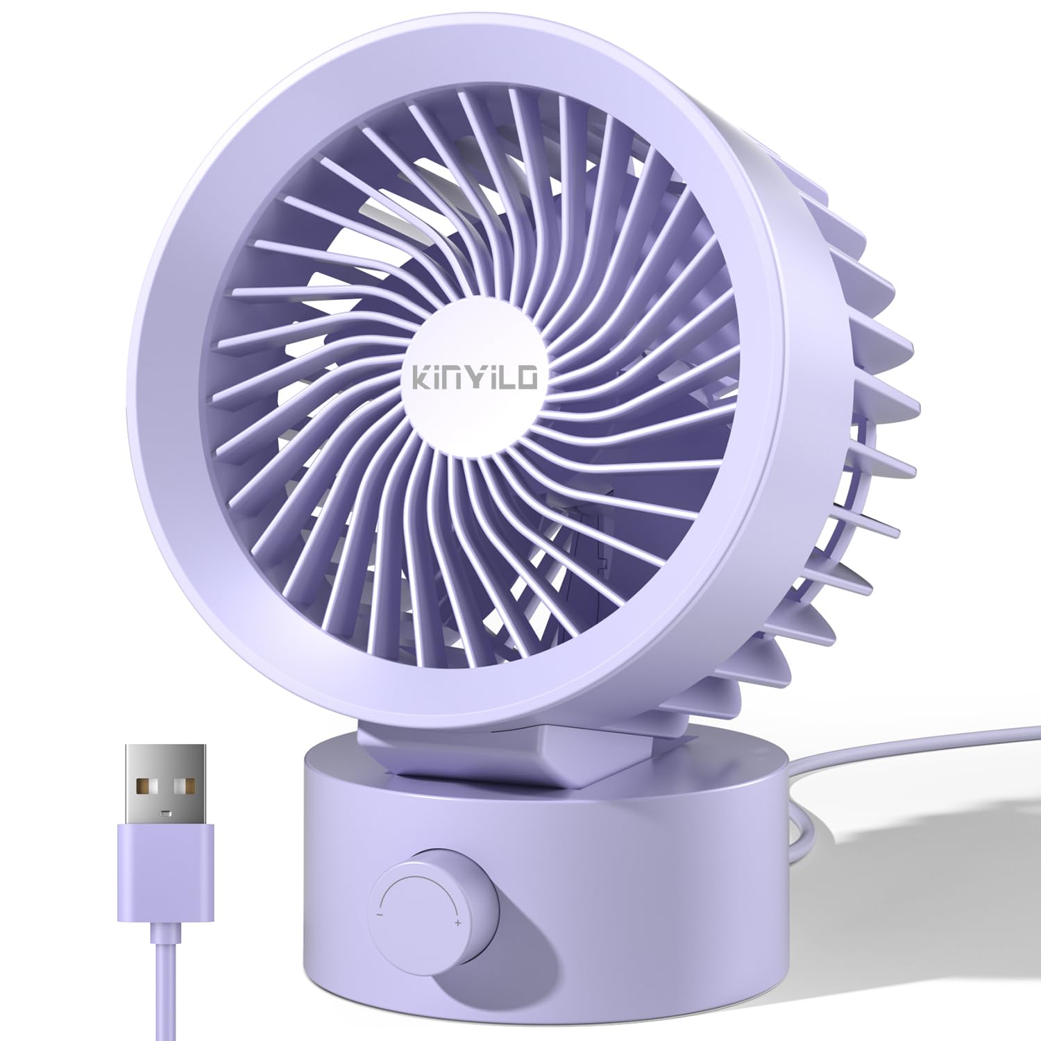 KinYiLO Mini USB Desk Fan – Stepless Speed Personal Cooling Fan with Quiet Operation, Small USB Powered Table Fan for Home Office Desktop Computer Dorm, Purple
