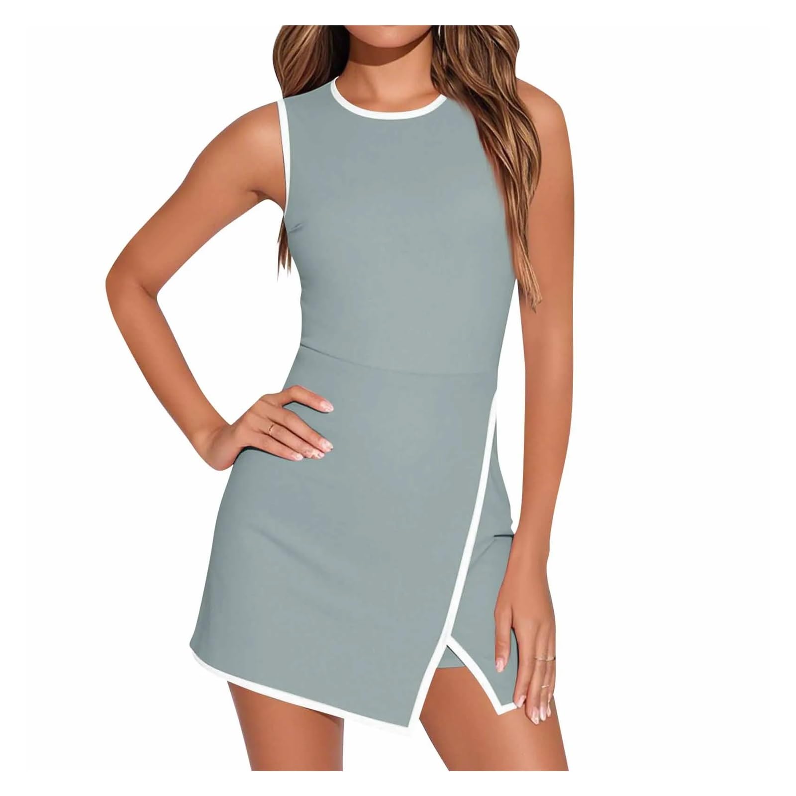Vestido Deportivo Vestido De Tenis For Mujer, Entrenamiento Verano, Deportivo Sin Mangas, Pantalones Cortos Incorporados Vestido Padel Mujer(Light Green,L)
