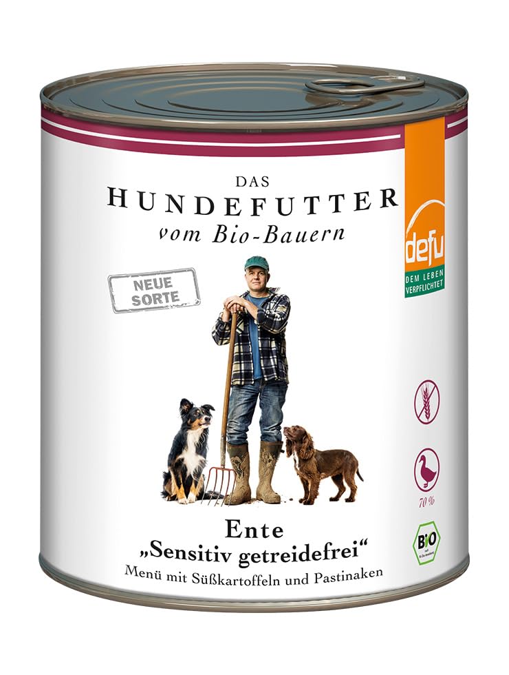 defu Hundefutter | 6 x 820 g | Bio Ente Sensitiv getreidefrei | Premium Bio Nassfutter Menü | Alleinfuttermittel für Hunde