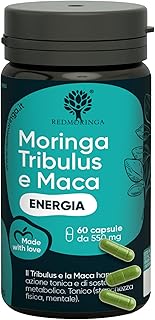 Tribulus Terrestris 90% Saponine Steroidee Maca Fieno Greco | Integratore Energia Booster Moringa BIO | Sostegno Massa Muscolare | Tribulus Alto Dosaggio | 100% Naturale | RedMoringa® (60 Capsule)