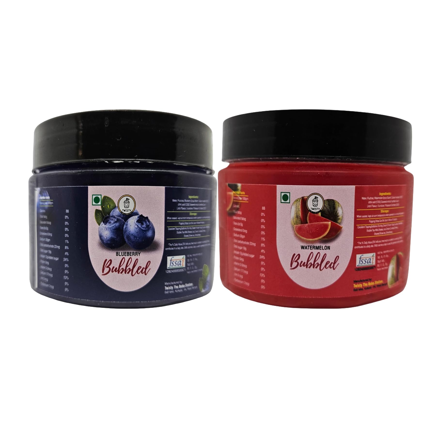 Twisty The Boba Station® Popping Boba Combo – Blueberry & Watermelon Flavors with 12mm Straws | Bubble Tea, Milkshakes, Ice Cream, Yogurt Toppings | Fruity Bursting Pearls | 2 Packs x 330g-image-4