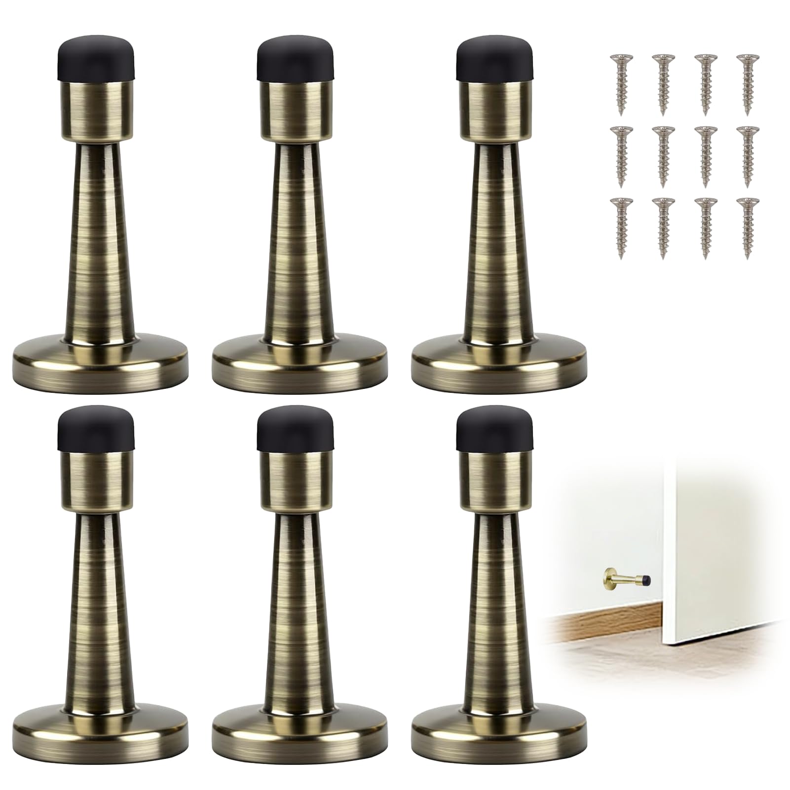 6PCS Antique Brass Door Stopper Zinc Alloy Door Stoppers with Rubber Tip