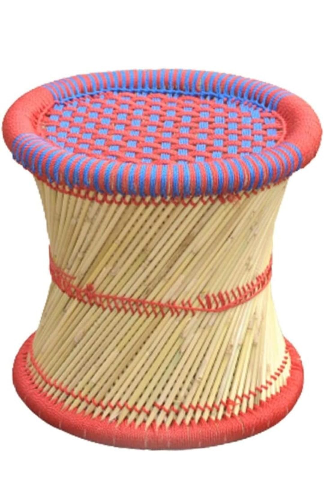 Ajmeri Multicolour Rustic Modern Round Wood Stool, 15x16 cm, Sarkanda Seat & Leg, 1.5 kg-image-0