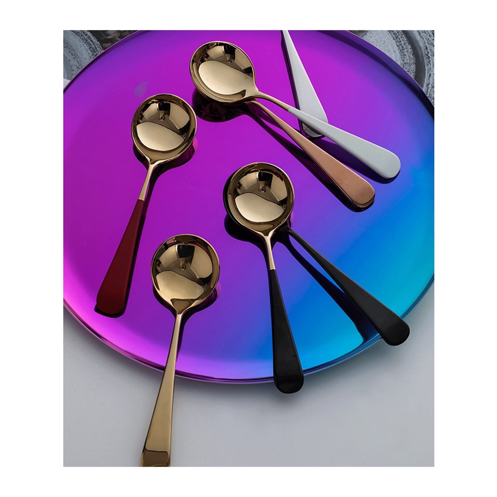 Cucchiaio da zuppa Dorato in Acciaio Inossidabile Frutta con Testa Rotonda for Uso Domestico Stoviglie for Anguria Dessert Mestolo(Black)