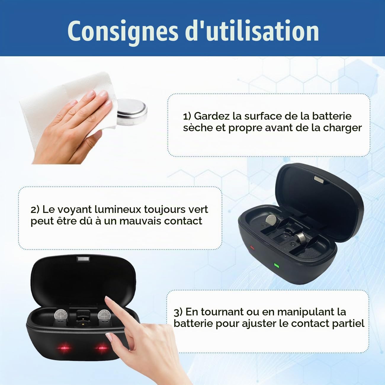 Piles auditives rechargeables taille 13 et étui chargeur de batterie, boîte de chargement de batterie avec 4 packs de piles auditives rechargeables pour appareils auditifs taille 13 (Chargeur + 4 pcs