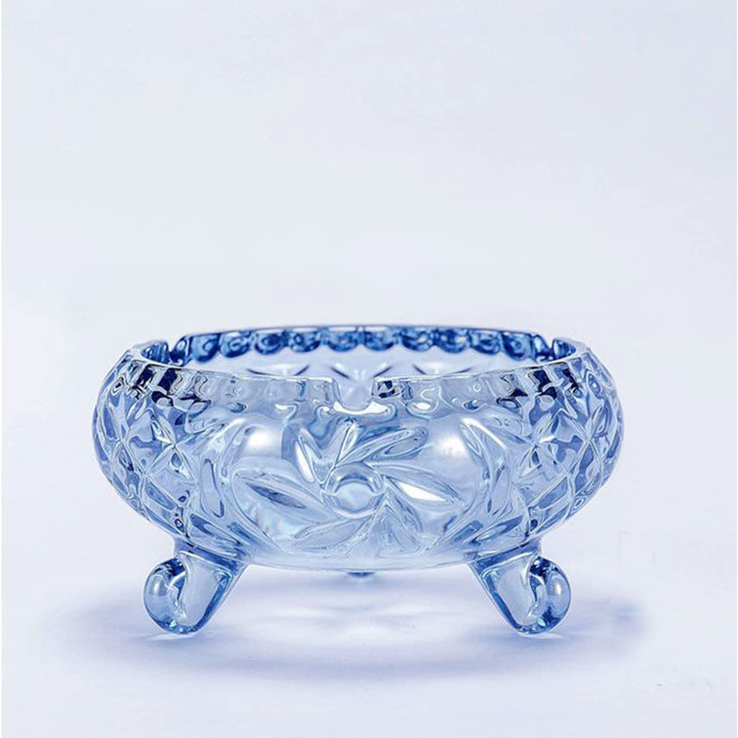 Clear Crystal Ashtrays for Cigarettes and Cigar,Outdoor Ashtray tray for Patio with 3 leg, Glass Ashtray for Home Office Indoor (Blue)