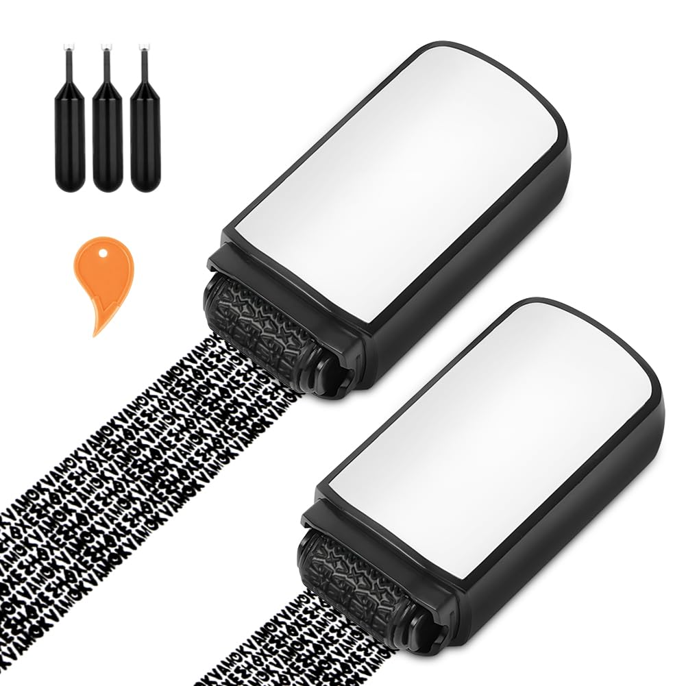 AUAUY 2PCS Address Blocker Stamps with 3 Refills, Confidential Roller Stamps for Privacy Safety, 15mm Wide Identity Theft Protection Roller Stamp, Personal Data Security Data Defender Roller Stamps