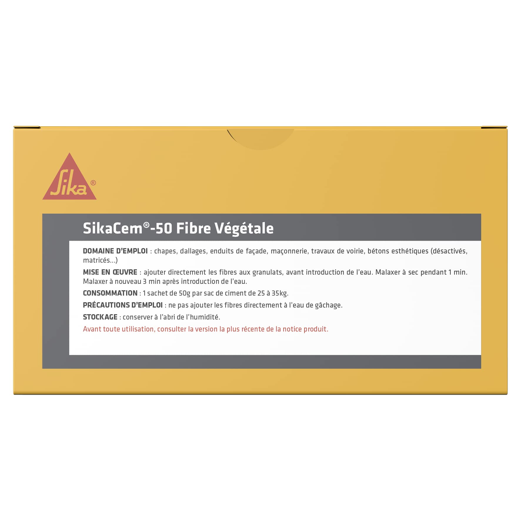 SIKA - SikaCem-50 Fibra Vegetal, Biosourced, Fibras Naturales Ultrafinas para una Mejor Dispersión y Antigrietas, para Solar, Mortero, Selladores y Hormigón, Caja de 6 Dosis = 1/2 M3 de Hormigón