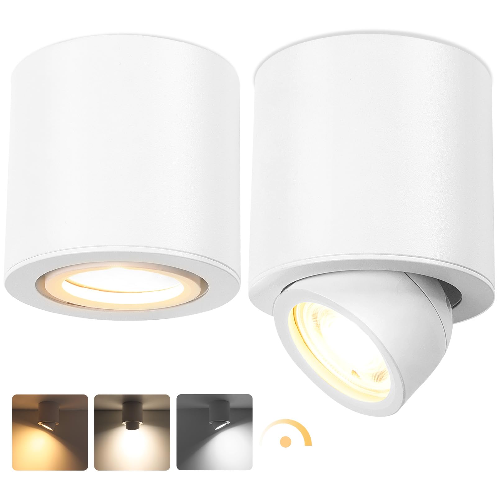 GeyouLux LED Aufbauspots Schwenkbar 350° Ø85x80mm Deckenspots Dimmbar Weiß Aufbaustrahler inkl. 5W 500LM LED Modul 230V 3000K/4000K/6500K Aufbauleuchte Aufputz Spots Rund 2 Stück