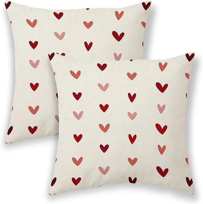 BETGINY Valentines Pillow Covers 16x16, Red Love Hearts Outdoor Decorative Throw Pillows for Couch, Anniversary Decor Cushion Cover 2 Pcs Farmhouse