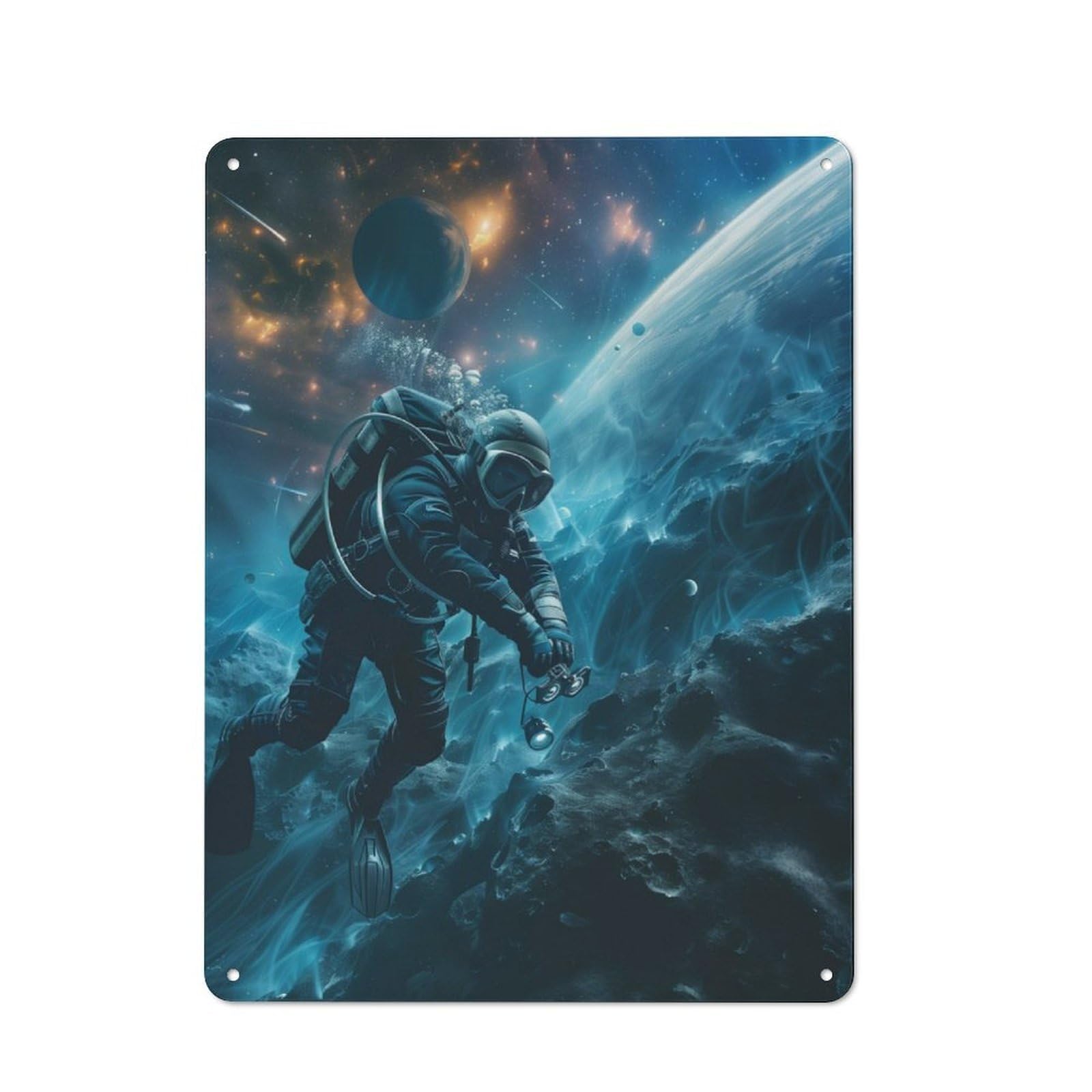 Junmoney Scuba Diver In Space Rustic Country Metal Sign 40X30cm, Cottage Wall Art For Dining Room, Cafe, Entryway Or Family Room