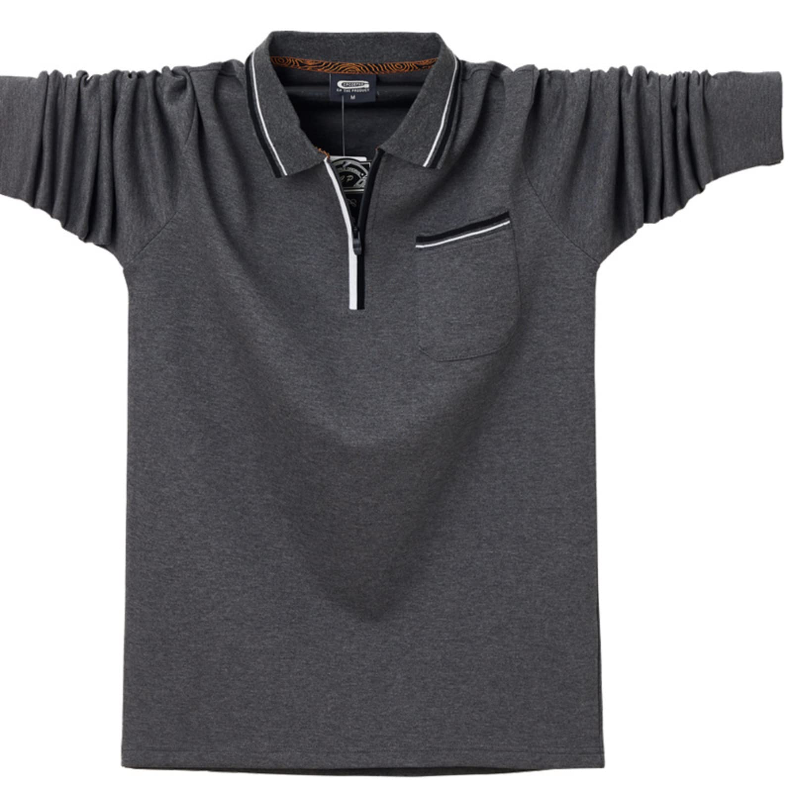 Polo da uomo Plus Size 6XL manica lunga,T-shirt da lavoro casual con cerniera autunnale,Felpa Pullover in cotone con cerniera con risvolto