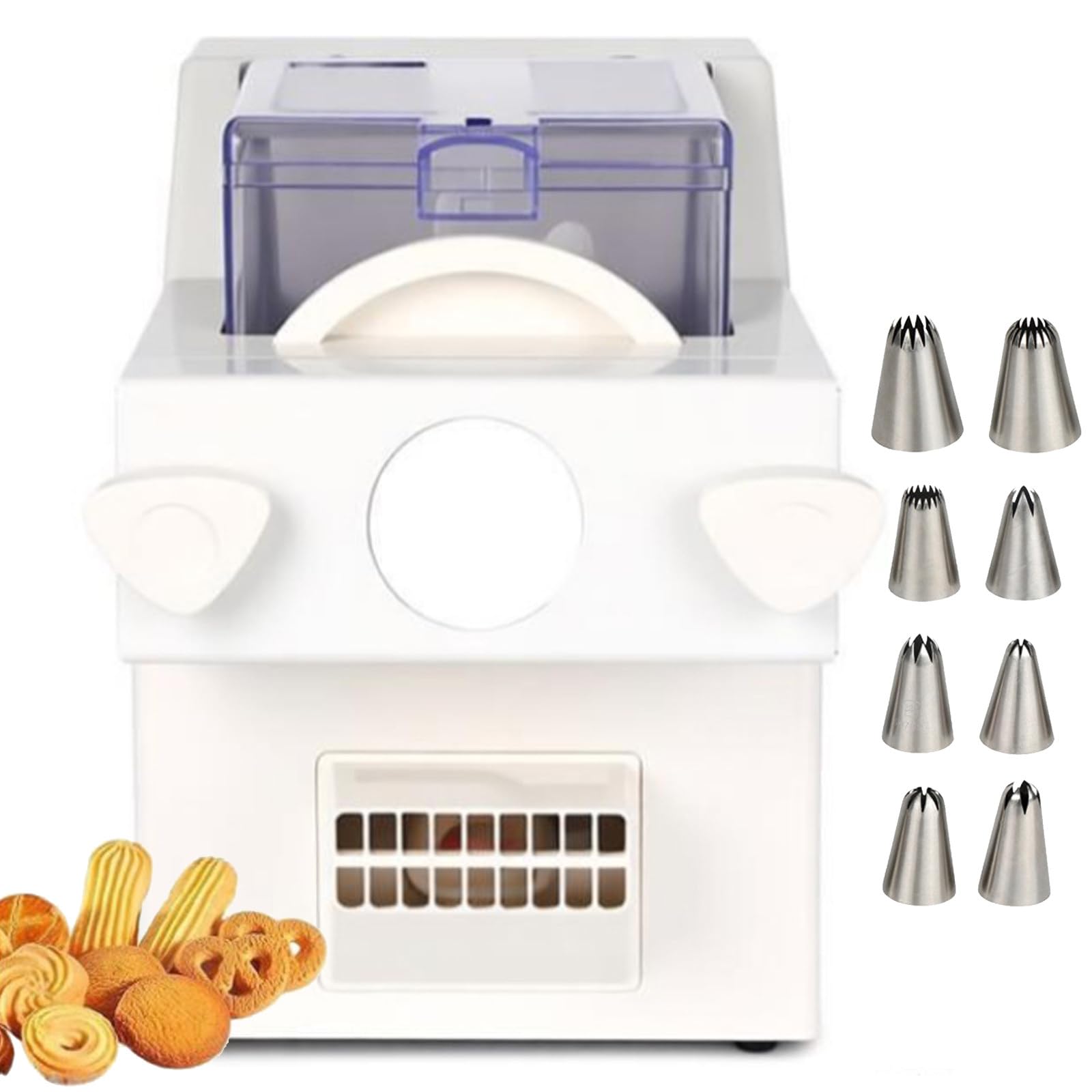 Quixnova Electric DIY Baking Biscuit Maker - 180W Biscuit Form Maker with 8 Interchangeable Nozzles and 6 Various Cookie Molds - Automatic Cookies Making Machine