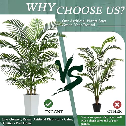 Image of Artificial Palm Tree:6FT Tall Fake Areca Palm Plant (White Planter)