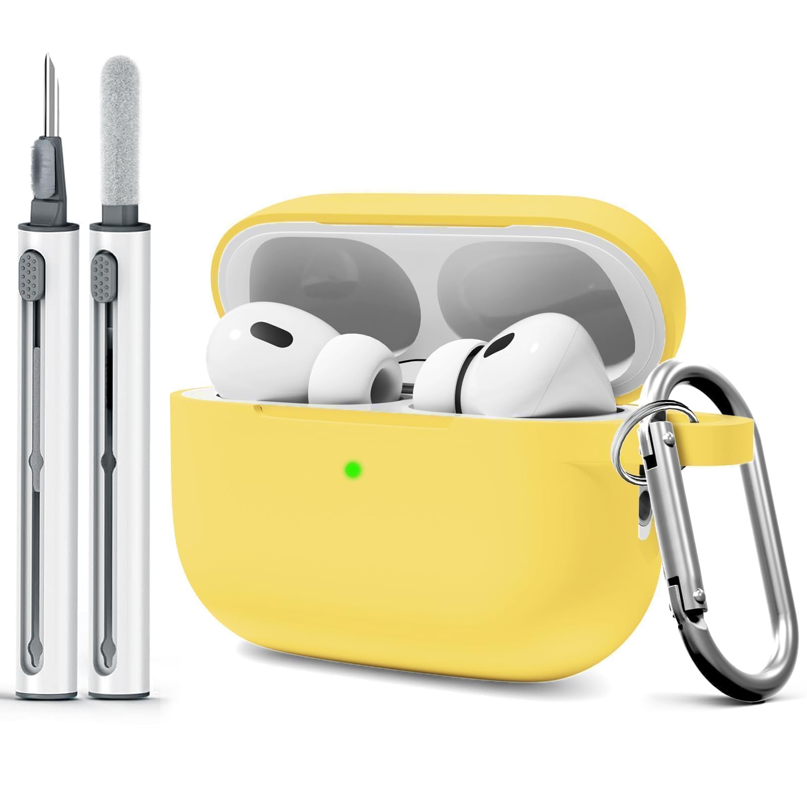 WOYINGE for AirPod Pro Case Cover with Cleaner Kit, Soft Silicone Cover for AirPods Pro 2nd Generati/1st Comes with Keychain for Women Men,Suitable for 2nd Generation Case Yellow