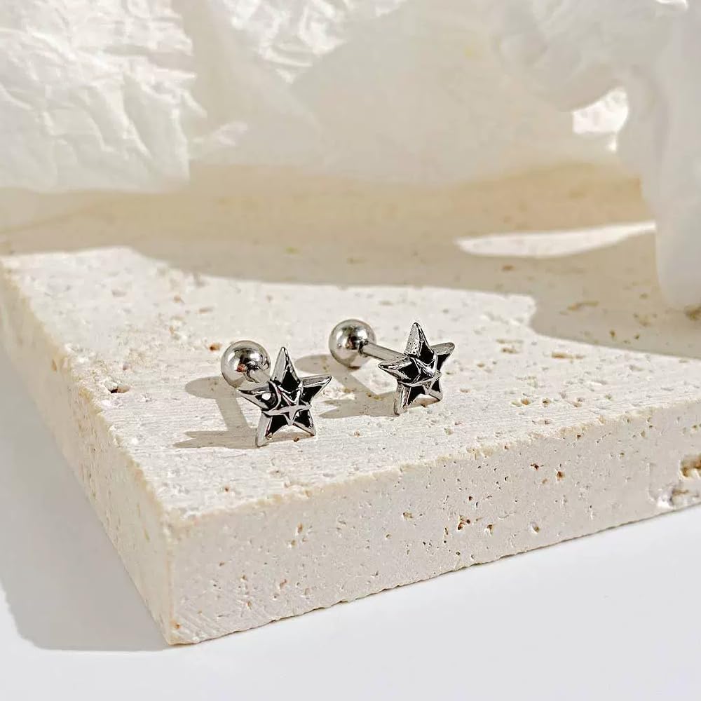 Retro Vintage 316L Stainless Steel Tiny Double Star Earrings with Screw Back - Image 4