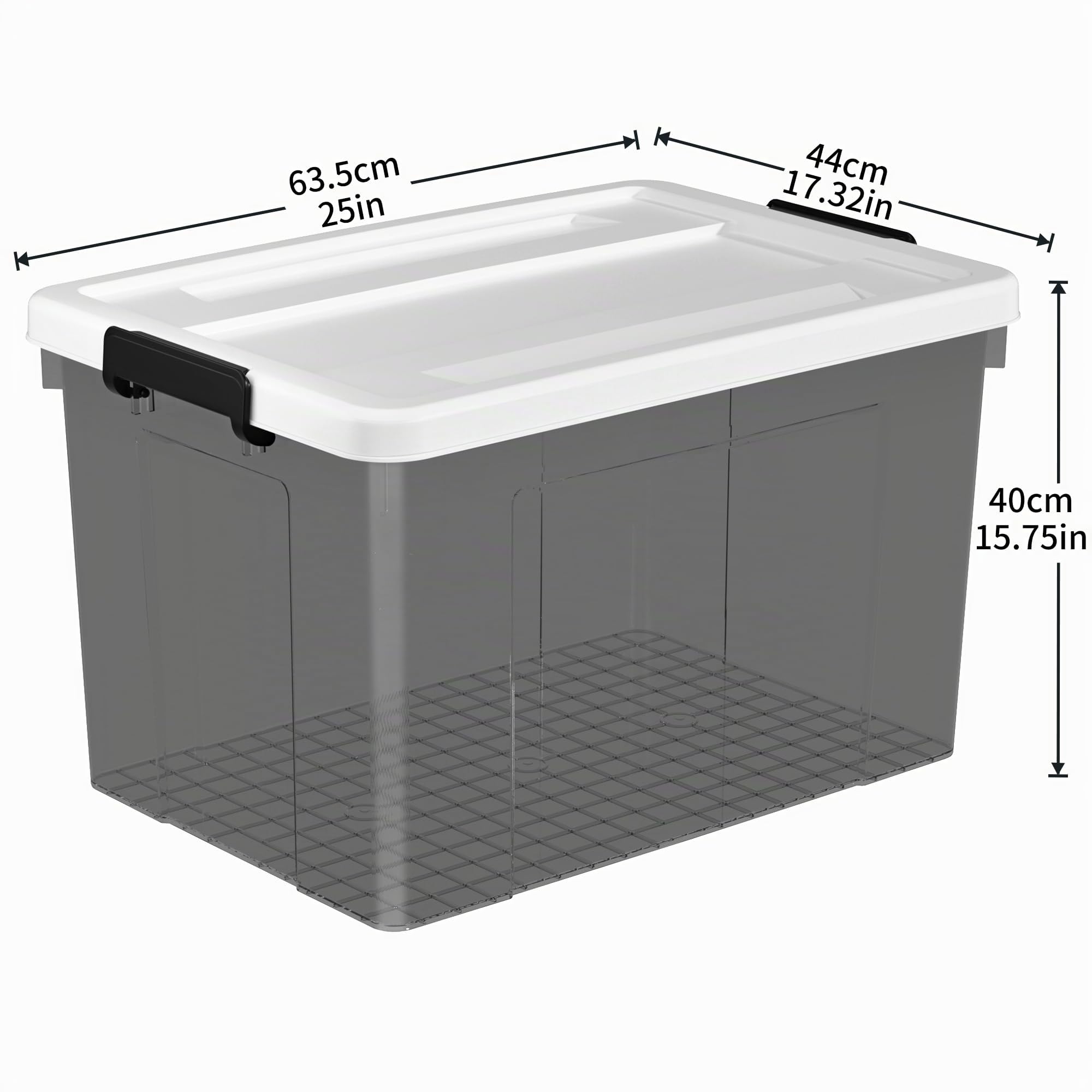 Cetomo 90L*3 Scatole di Stoccaggio in Plastica, Scatole Portaoggetti con Coperchio, Organizzatore, Contenitori per Casa e Ufficio, Impilabile, Resistente, Nero Chiaro, 90L - Confezione da 3