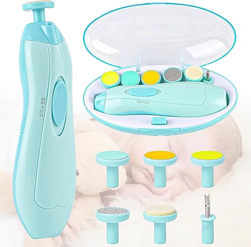 Miniatura 6 de Cortador eléctrico de uñas para bebé con un cortaúñas, kit de aseo de esmalte con 6 cabezales de molienda, kit de cortaúñas seguro con luz LED, kit